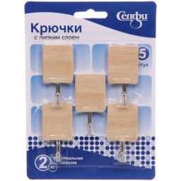 Цена за 5 шт. Крючки в наборе 5шт на липком слое "ИДЕЯДОМА", форма прямоугольник, принт светлое дерево, нагрузка 2кг