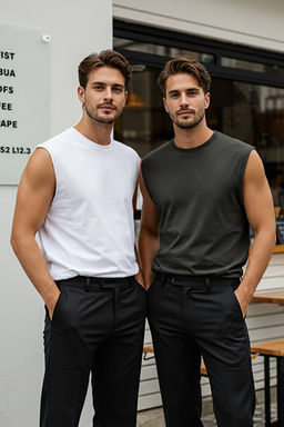Basic Beyaz-Antrasit 2li Paket Oversize/Geni_ Kesim Pamuklu Kolsuz T-Shirt/Atlet TMNSS22AL0070