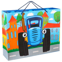 Пакет подарочный ламинированный горизонтальный, 40×31×11.5 см, Синий трактор