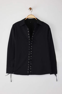 Siyah Onu Bagc?k Detayl? Oversize Gomlek TWOAW26GO00010