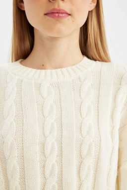 Трикотажный свитер обычного кроя с круглым вырезом - Defacto фото 4