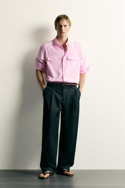CAMISA RELAXED FIT TRABILLAS / Rosa