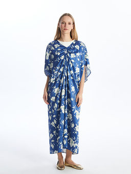 V Yaka ?i?ekli Oversize Saten Elbise