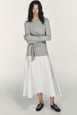 VESTIDO MIDI COMBINADO LAZADA / Blanco / Gris