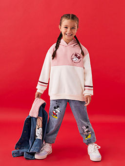 Kap??onlu Mickey Mouse Bask?l? Uzun Kollu K?z ?ocuk Sweatshirt