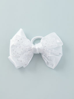 Цена за 6 шт. Бант для волос на резинке «Школьница», маленькие бусинки и блёстки, 12 см, белый