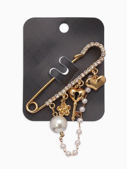 Булавка «Ключик от сердца», 6.5 см, белая в золоте