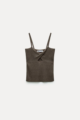PLAIN LINEN BLEND KNIT TOP WITH KNOT DETAIL - Zara фото 11