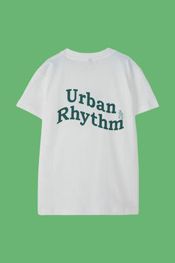 Beyaz Erkek Cocuk %100 Pamuk Slogan Bask?l? Oversize K?sa Kol Orme T-Shirt TKDSS25TS00101