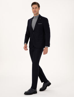 Lacivert Slim Fit %100 Y_n Tak_m Elbise