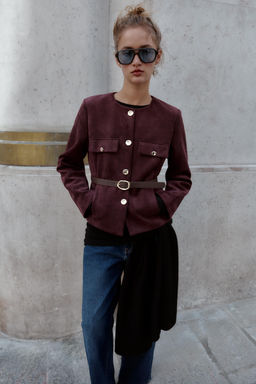 FAUX SUEDE BLAZER WITH BELT - Zara фото 4