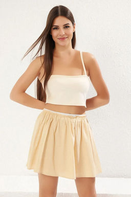 TRENDYOLMILLA Siyah Keten Gorunumlu Mini Klos Dokuma Etek TWOSS25ET00055 фото 12