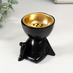 Курильница для благовоний, подставка для конусов Человечек сидит, полистоун, чёрный, 6,7х6х6,8 см