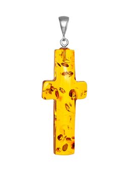 Цельный янтарный крест золотисто-коньячного цвета