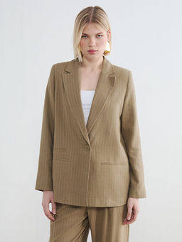 ?izgili Keten Kar???ml? Kad?n Blazer Ceket