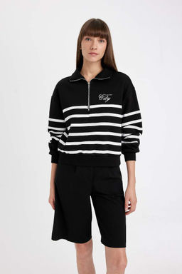 Толстый повседневный свитшот в полоску с половиной молнии обычного кроя