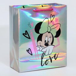 Пакет голография горизонтальный «Love», Минни Маус, 25 х 21 х 10 см
