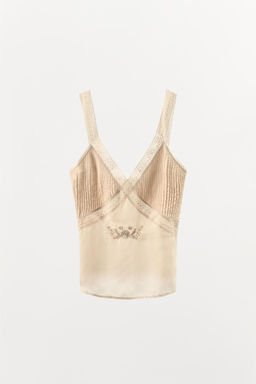 SATIN TOP WITH EMBROIDERY AND LACE TRIM - Zara фото 4