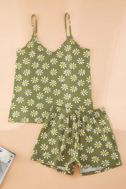 Trendyolmilla Mint-Cok Renkli %100 Pamuklu Cicekli Kalpli Sortlu Orme Pijama Tak?m? THMSS25PT00121  фото 6