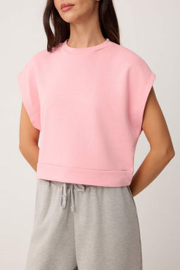 Pembe Regular/Normal Kal?p Kolsuz Kal?n Orme Bluz TWOSS26BZ00836