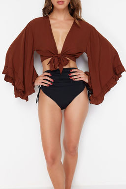 Kahverengi Crop Dokuma Volanl? Plaj Bluz TBESS19BB0095