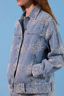 Limited Edition Mavi Desenli Oversize Denim Ceket TWOSS26CE00045
