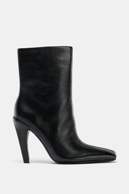 LEATHER HIGH-HEEL ANKLE BOOTS WITH SQUARE TOE - Zara фото 4