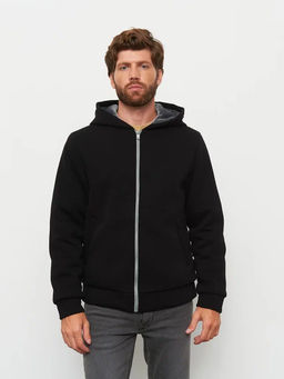 Акция -10%!!! М-34 Куртка-толстовка мужская на меховой подкладке (черный)