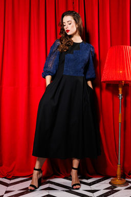 Платье NIKVA н416-2 глубокий синий и чёрный