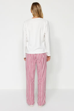 Trendyolmilla Beyaz Cizgili Polar K?sl?k Orme Pijama Tak?m? THMAW24PT00031 фото 6
