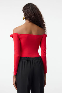 Trendyolmilla K?rm?z? Gul Detayl? Orme Body TPRAW25BD00015  фото 5