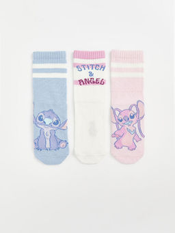 Lilo ve Stitch Desenli K?z ?ocuk Soket ?orap 3l?