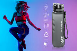 Бутылка для воды 1000 мл 7,8*7,8*28,5 см "Style Matte" с углублениями д/пальцев серая, мотивационная