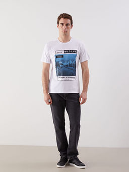 Bisiklet Yaka K?sa Kollu Bask?l? Penye Erkek Ti??rt