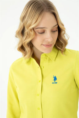 Женская неоново-желтая базовая рубашка с длинным рукавом Неожиданная скидка в корзине