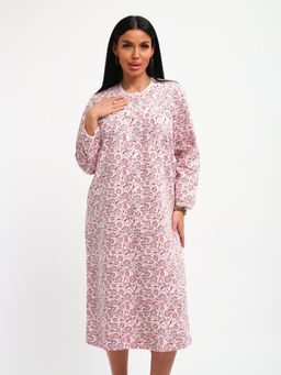 М37 Сорочка теплая футер (листья на розовом новый)