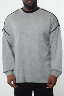 TRENDYOL MAN Siyah Buyuk Beden Oversize Fit Genis Kal?p Biye Detayl? Triko Kazak TMNAW24AN00000 - Trendyolmilla фото 3
