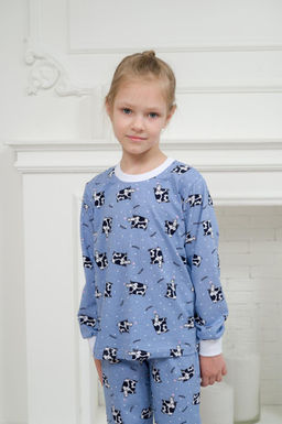 Пижама детская из джемпера и брюк из кулирки Коровы голубой