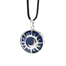 Подвеска Солнце двухсторонняя в металле с лазуритом 27*27мм