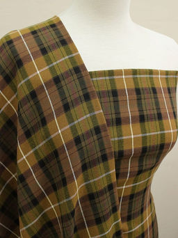 Фуле Клетка цв.шоколад/золотистый хаки, ш.1.45м, хлопок-100%, 130гр/м.кв - Купава фото 2