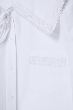 TRENDYOLMILLA Beyaz Yakas? Dantel Ve Baglama Detayl? Regular Normal Kal?p Dokuma Crop Gomlek TWOSS25GO00019  фото 8