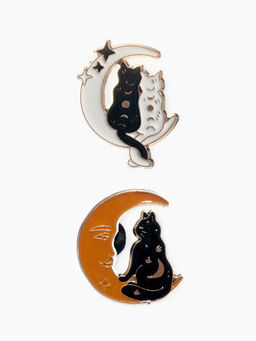 Набор значков (2 шт.) Коты на Луне, цветной в золоте