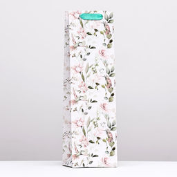 Пакет под бутылку Цветочное сочетание, белый 12 x 40 x 10 см