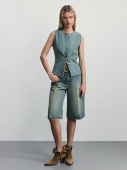 Джинсовый жилет на пуговицах / Zarina  фото 2