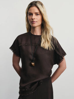 Блузка из вискозы и льна с бахромой / Zarina