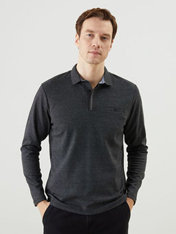 Polo Yaka Uzun Kollu Erkek Sweatshirt