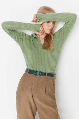 Mint Kol Ucu Detayl? Polo Yaka Triko Kazak TWOAW21KZ1113