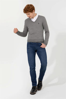 U. S. Polo Assn Мужской серый меланжевый базовый трикотажный свитер с v-образным вырезом - U.s. polo assn фото 10