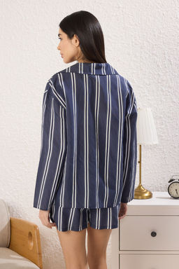 Trendyolmilla Kahverengi-Cok Renkli Cizgili Sortlu Dokuma Pijama Tak?m? THMSS25PT00134  фото 4