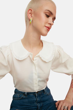 Ekru Bebe Yaka Dokuma Gomlek TWOSS22GO0083 - Trendyolmilla фото 3